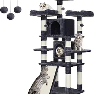 Feandrea 67" Multi-Level Cat Tree for Large Cats - Stable Gray Tower with Perches
