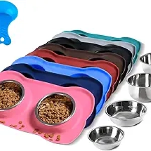 Hubulk Stainless Steel Dog Bowls with No-Spill Mat - Food & Water Feeder Set for Dogs, Cats & Puppies