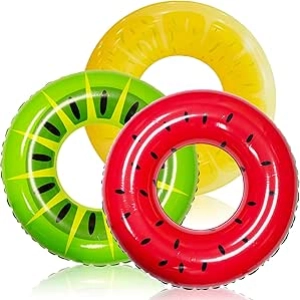 JOYIN Inflatable Swim Tube Raft 3-Pack - Watermelon, Kiwi & Lemon Pool Floats