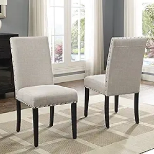 Roundhill Furniture Biony Tan Nailhead Dining Chairs Set of 2 - Brown