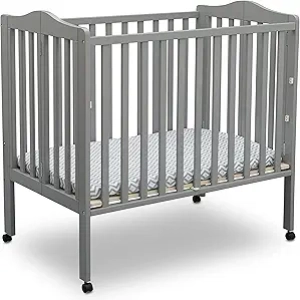 Delta Children Folding Portable Mini Crib | Greenguard Gold Certified, Grey