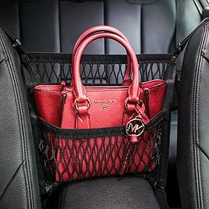 Car Seat Organizer Storage - Purse Holder & Pet Barrier with 3-Layer Mesh Pockets