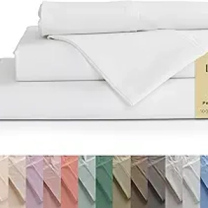 100% Cotton Percale King Size Sheets Set - Hotel Quality, Deep Pocket, 4 Pieces