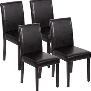 FDW Dining Chairs Set of 4 - Black PU Leather Kitchen Chairs with Wood Legs