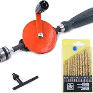 Swpeet Hand Drill 1/4-Inch with 13Pc HSS Drill Bit Set - Manual Powered
