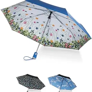 Auto Open/Close Compact Umbrella 43" | Totes Travel Umbrella with Printed Canopy
