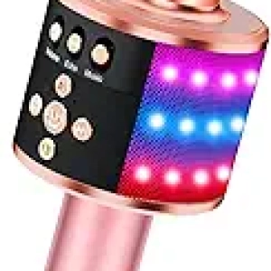 BONAOK Karaoke Microphone with Bluetooth & LED Lights - Portable Singing Mic for Kids & Adults