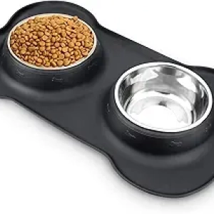 AsFrost Stainless Steel Dog Bowls with No-Spill Mat - Food & Water Dishes for Dogs, Cats & Puppies