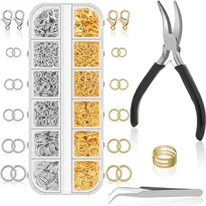 1200Pcs Jump Rings Jewelry Making Kit with Pliers - Silver & Gold