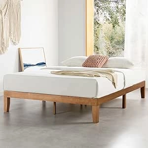 Queen Platform Bed Frame 12 Inch Pine Wood - No Box Spring Needed