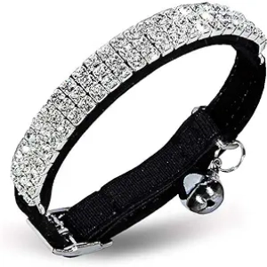 Soft Velvet Cat Bell Collar with Diamante Bling - Adjustable Safety Quick Release for Small Cats & Dogs