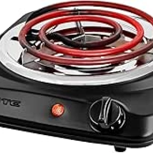 OVENTE 1000W Electric Countertop Single Burner Hot Plate - Portable Cooktop with Temperature Control