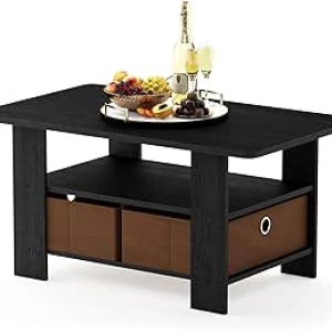 Furinno Andrey Small Coffee Table with Storage Bin Drawer | Modern Americano Design