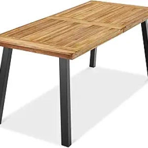 6-Person Acacia Wood Dining Table - Indoor/Outdoor Picnic Table with Steel Legs