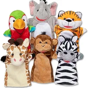 Safari Buddies Hand Puppets Set of 6 | Melissa & Doug Plush Toys for Toddlers