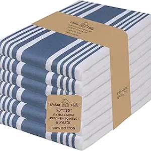 Premium 100% Cotton Kitchen Towels Set of 6 - Highly Absorbent Dish Cloths with Hanging Loops