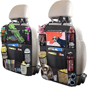 Car Backseat Organizer with 10" Tablet Holder & 9 Storage Pockets (2-Pack)