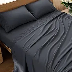 Bedsure Queen Sheet Set 4-Piece Dark Grey - Luxury Microfiber Cooling Sheets