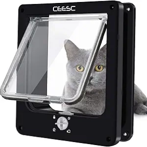 CEESC Medium Cat Door - 4 Way Locking Pet Door for Cats & Dogs, Weatherproof