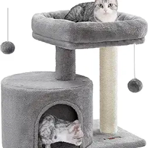 Compact Cat Tree Tower with Sisal Scratching Post - Light Gray UPCT50W