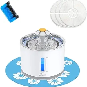 Stainless Steel Cat Water Fountain 2.4L with LED Light & 3 Filters