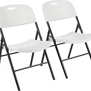 Amazon Basics Folding Plastic Chair 2-Pack, 350 lb Capacity, White