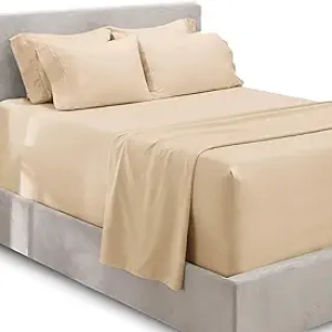 Queen Size Deep Pocket Bed Sheets 6-Piece Set - Microfiber Cream Bedding