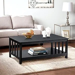 ChooChoo Mission Coffee Table 40" - Black Wood Living Room Table with Storage Shelf