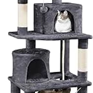 62.5" Multi-Level Cat Tree Tower with Hammock & Scratching Posts - Dark Gray
