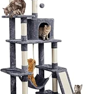 63" Multi-Level Cat Tree with Sisal Scratching Posts, Condo & Hammock