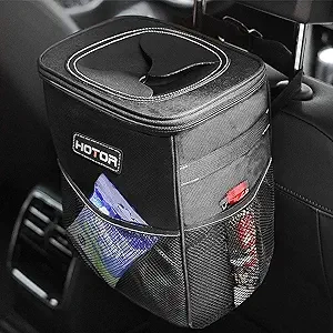 HOTOR Car Trash Can with Lid - Leak-Proof Organizer & Storage