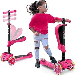Hurtle 3-Wheel Kids Scooter with LED Lights, Adjustable Handlebar & Foldable Seat