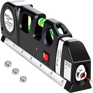 Laser Level Line Tool with 8ft Measuring Tape - Cross Line Laser Leveler by AikTryee