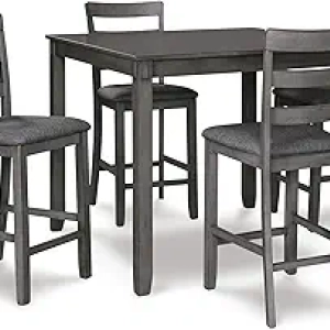Signature Design by Ashley Bridson 5 Piece Counter Height Dining Set with Gray Barstools