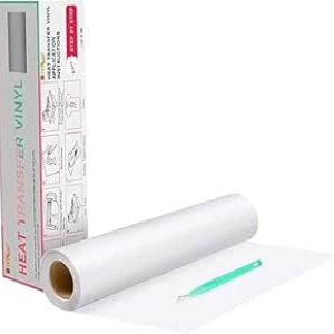 White Heat Transfer Vinyl 12" x 20ft - HTV Rolls for T-Shirts & All Cutting Machines