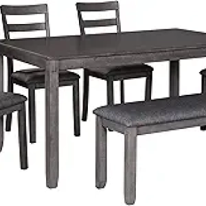 Signature Design by Ashley Bridson 6-Piece Gray Dining Set with Table, Chairs & Bench