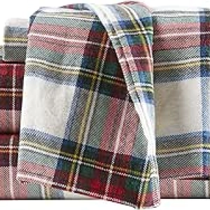 Comfort Spaces Cotton Flannel Queen Sheets Set - Soft Scottish Plaid Red 4-Piece