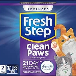 Fresh Step Clean Paws Cat Litter 37 lbs - Low Tracking Clumping Litter with Febreze
