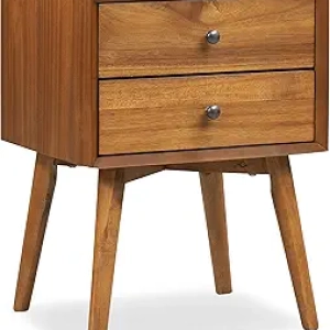 Mid-Century Modern Nightstand with 2 Drawers - Solid Wood Acorn Walnut