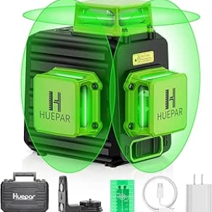 HUEPAR 360° Self Leveling Green Laser Level - 3D Rechargeable Construction Tool