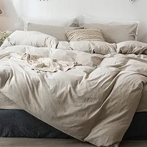 MooMee King Size Washed Cotton Duvet Cover Set - Soft Linen Textured Bedding