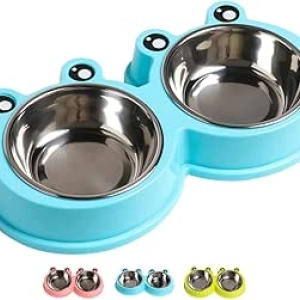 Stainless Steel Double Dog Cat Bowls - No-Slip Pet Feeder with Cute Design