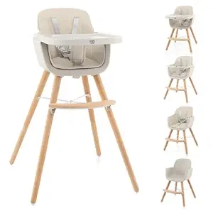 BABY JOY 3-in-1 Convertible Wooden High Chair with Safety Harness & Removable Tray
