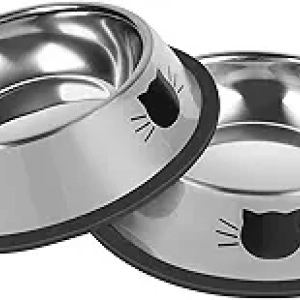 2 Pack Non-Slip Stainless Steel Cat Food Bowls - 7 Oz Unbreakable Pet Dishes