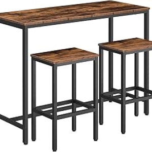 HOOBRO 47.2" Bar Table and Chairs Set with 2 Stools - Rustic Brown Pub Height Dining