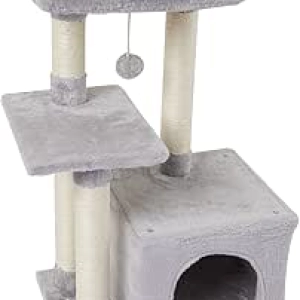 Grey Cat Tree Tower with Sisal Scratching Posts - Portable Indoor Cat Condo