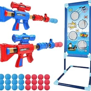 YEEBAY Air Gun Blaster Toy Set for Kids Ages 6-12 | 2-Pack Foam Ball Shooter Game with Target