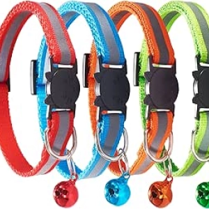 Breakaway Reflective Cat Collars with Bell - 4 Pack Safety Collars for Cats