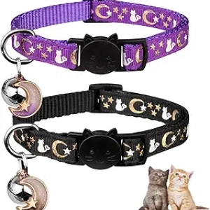 Glow in the Dark Cat Collars with Breakaway Safety Buckle & Moon Star Pendant