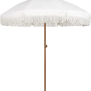 7ft Patio Umbrella with Fringe UPF50+ Premium Steel Pole & Push Button Tilt
